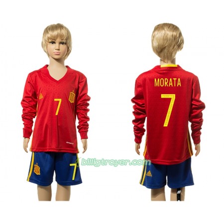 Billige Fotballdrakter Spania Morata 7 Barn Hjemmedraktsett 2016 Langermet