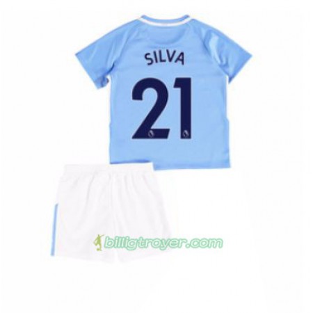 Billige Fotballdrakter Manchester City David Silva 21 Barn Hjemmedraktsett 2017/18 Kortermet