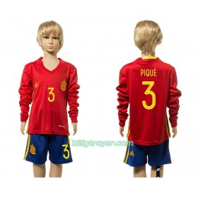 Billige Fotballdrakter Spania Pique 3 Barn Hjemmedraktsett 2016 Langermet