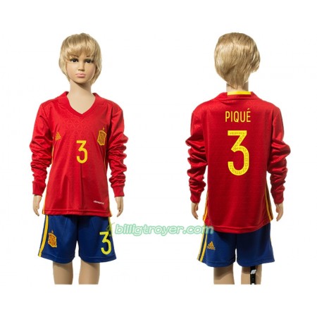 Billige Fotballdrakter Spania Pique 3 Barn Hjemmedraktsett 2016 Langermet