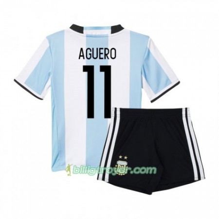 Billige Fotballdrakter Argentina Sergio Aguero 11 Barn Hjemmedraktsett 2016 Kortermet