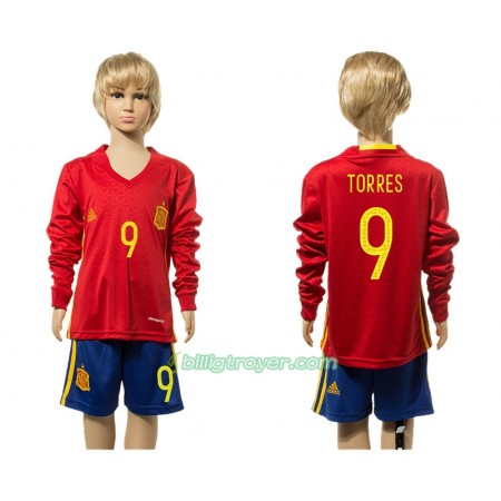 Billige Fotballdrakter Spania Torres 9 Barn Hjemmedraktsett 2016 Langermet